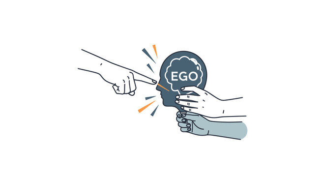Hands fighting over ego concept.