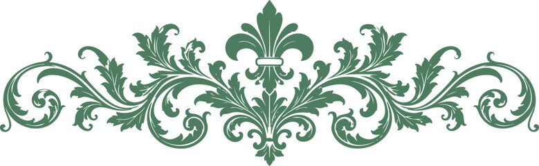 Black Fleur De Lis Floral Ornament with Vintage Scrollwork and Acanthus Leaves © MODU163