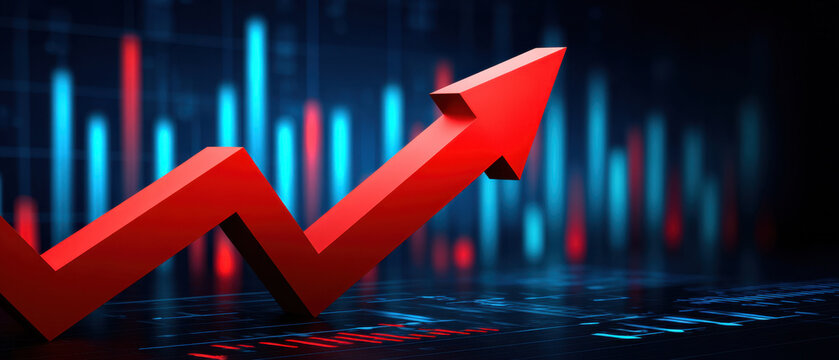 Abstract arrow red arrow upward trend growth chart rising line financial growth digital graph stock market business success data analysis