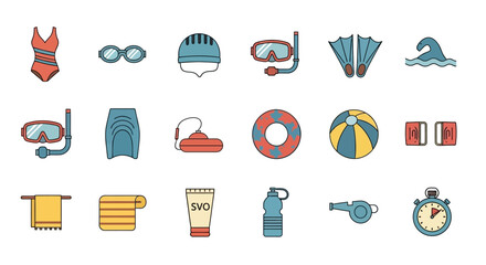 Swimming Gear and Accessories Flat Icons Set © punduh