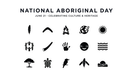 Obraz premium National aboriginal day icons showing indigenous heritage culture and community symbols.