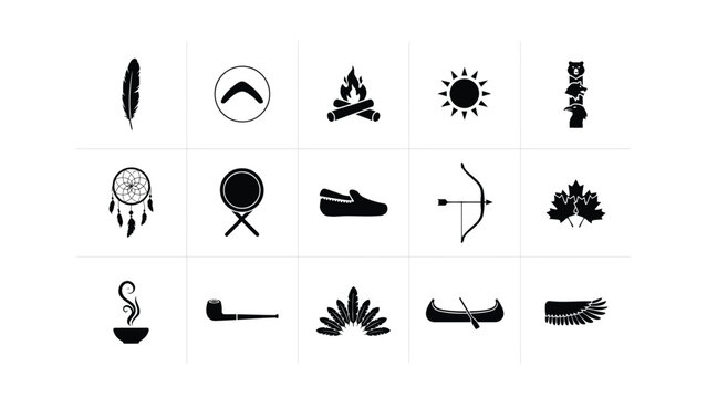 Indigenous culture icons representing heritage and traditions in a minimalist flat style.