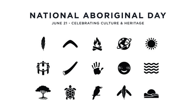 National aboriginal day icons showing indigenous heritage culture and community symbols.