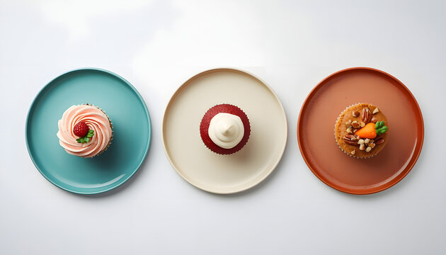 Three Desserts on Colorful Plates