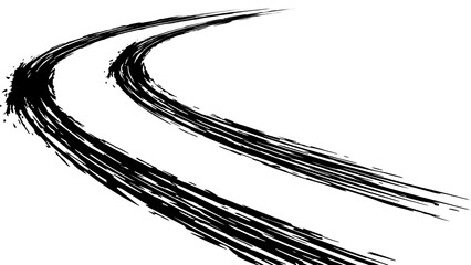 Curved black tire skid marks vector element with grunge texture representing vehicle drift and speed isolated on transparent background for creative automotive racing design artwork © Samartho