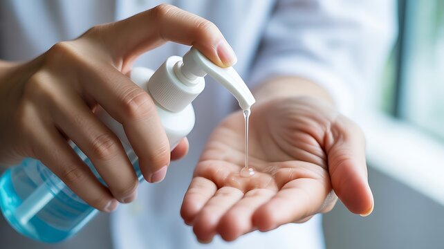 Applying hand sanitizer for personal hygiene and protection