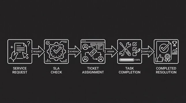 Service request process workflow with five steps from request to resolution