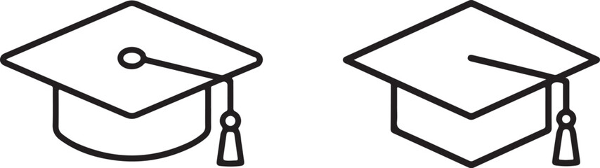 Obraz premium Graduation Cap Outline Icon Set Black White Design, Academic Mortarboard Hat Sketch Line Art Icon Set