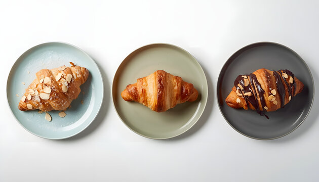 Croissants on Plates with Different Toppings