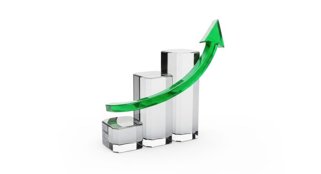 Increasing growth, green arrow, business success, 3D chart