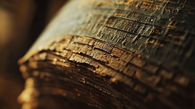 Aged and weathered open book showing textured pages and cracked binding