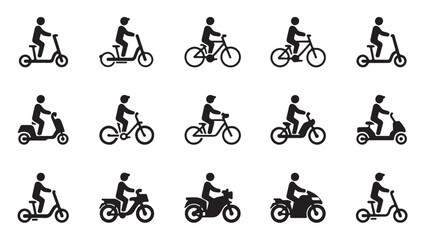 Group of people riding bicycles, scooters and motorcycles, vector icons. © Tanvir