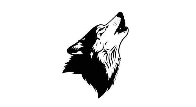 Black and White Wolf Howling Silhouette Vector Illustration