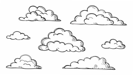 Fototapeta premium Cloud Formations Drawn In Black Ink Sketch Style Illustration