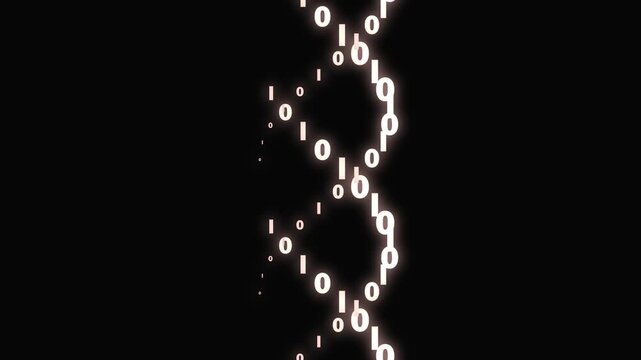 A rotating helicoidal sequence of zero and ones on a black background - animation illustration