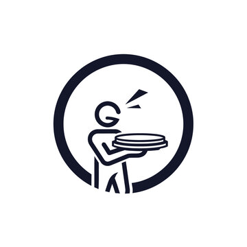 Stick figure person throwing frisbee in circular logo design.