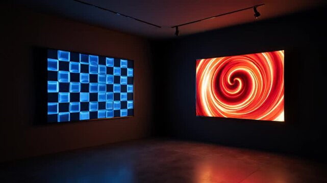 abstract led spiral animation with dynamic pixel grid transition effect