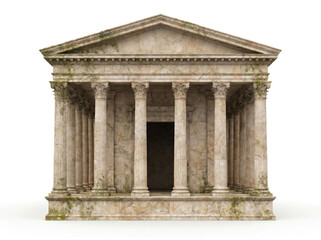 Obraz premium Ancient Weathered Marble Temple With Corinthian Columns And Moss, Historical Architecture Asset For Educational Illustrations And Mythology Projects