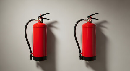 Obraz premium Two red fire extinguishers mounted on a wall