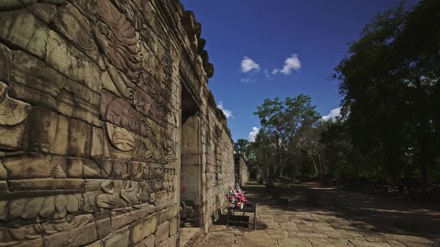 Avalokitesvara, also known as Lokesvara, the multi armed carvings in Banteay Chhmar Motion control dynamic movement time lapse.