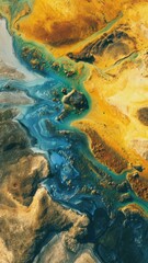 Obraz premium Aerial View of Colorful River Through Desert