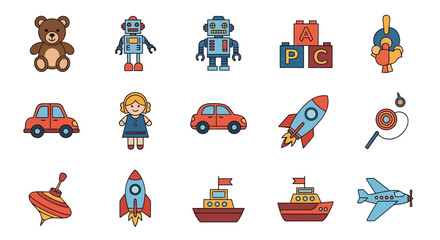 Fototapeta premium Collection of colorful cartoon toys