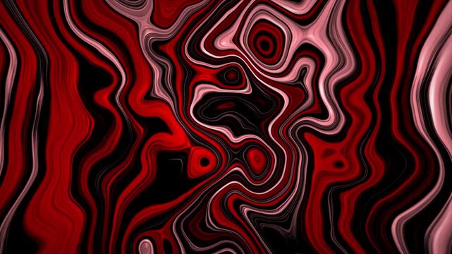 Swirling and twisting 3D liquid animated background with hypnotic moving curvy lines and psychedelic dynamic wavy stripes modern motion graphics design and vibrant visual effects colours red maroon