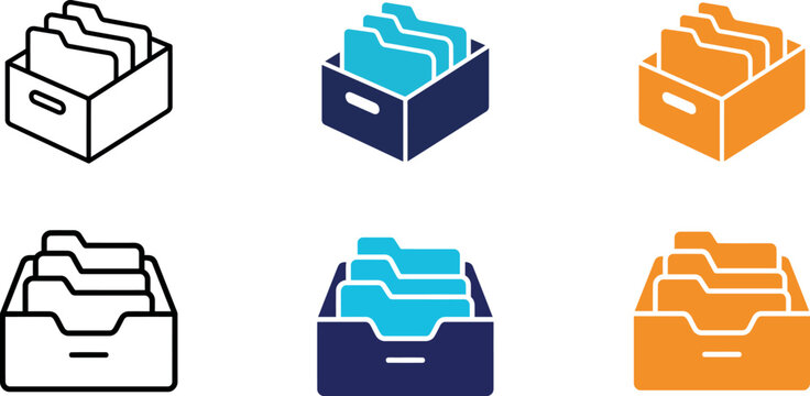 Various file cabinet icons with documents in different