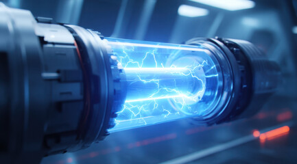 Fototapeta premium Electric motor with blue electricity in futuristic machine
