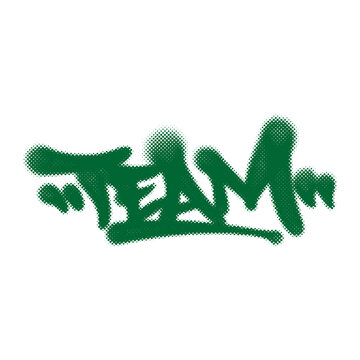 Team text graffiti tag displaying street art spray paint style handstyle font for soccer football championship tournament supporter clothing poster design element isolated clip art.