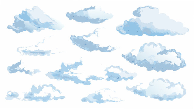 Fluffy Clouds Vector Illustration With White Background Atmospheric Weather Scene