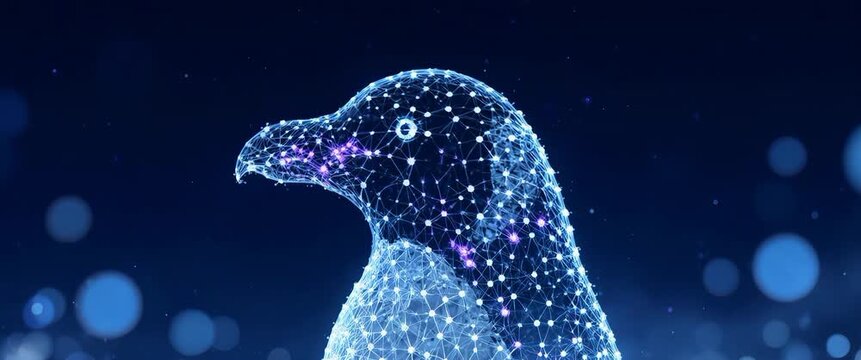 Abstract Ice Blue Molecular Penguin Silhouette Digital Render