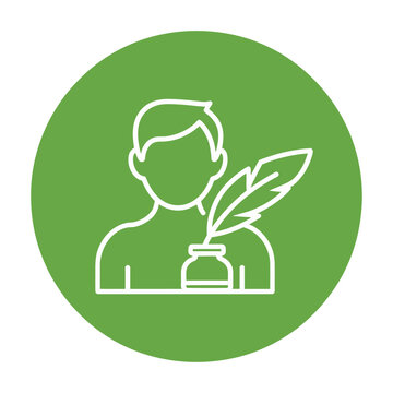 Vector of a person holding a quill pen and inkwell.