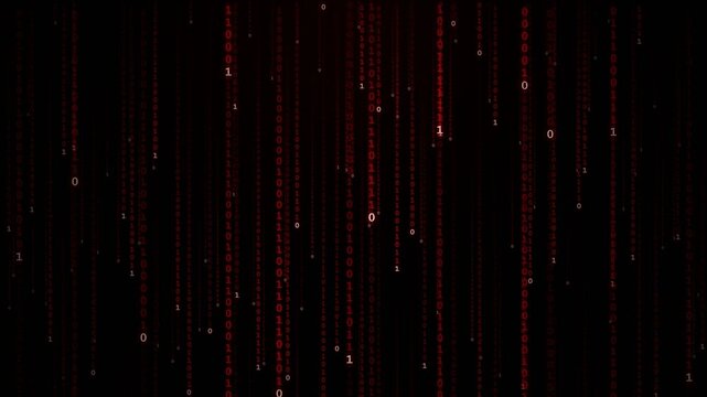 Red Binary Code Falling Background - Matrix Style Digital Rain Loop