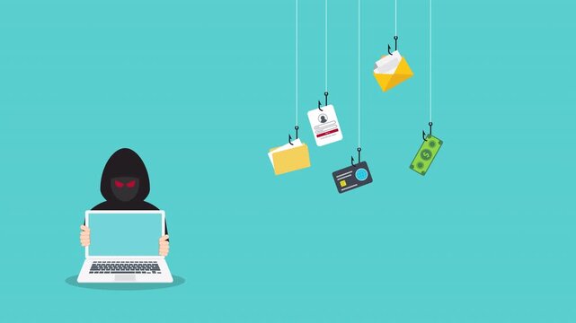 Hacker with laptop computer stealing confidential data, personal information and credit card detail. Hacking concept.