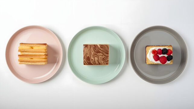 Colorful Dessert Plates with Sweets on White Background
