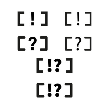 A Vector set featuring square brackets enclosing attention grabbing exclamation marks and questioning symbols for user i...