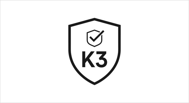 K3 Shield Icon with Checkmark Symbol.