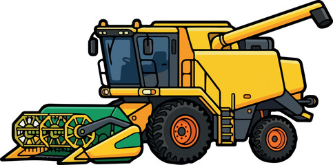 Obraz premium Yellow Combine Harvester Machine - Isolated on White Background
