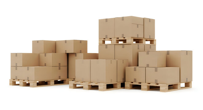 Stacked cardboard boxes on wooden pallets ready for shipping
