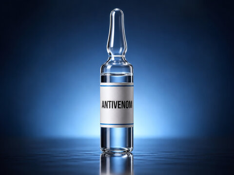 Antivenom ampoule isolated on dark blue studio background