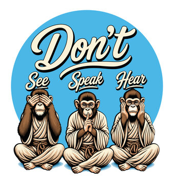 Don't See, Speak, Hear &ndash; Three Wise Monkeys Vintage Vector Illustration for T-Shirt and Poster Design
