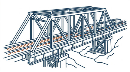 Steel Truss Railway Bridge with Train Crossing. © garen
