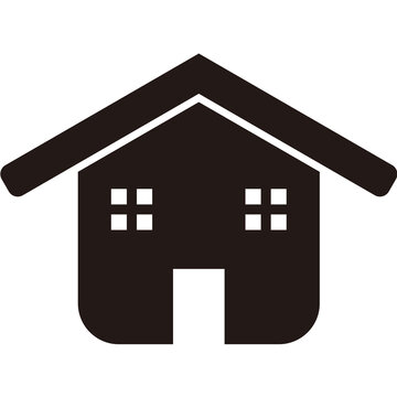 Inverted mushroom roof house icon inside black circle, minimalist home vector illustration for web and app