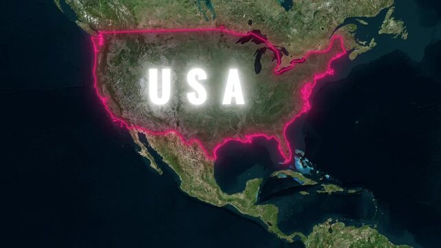 USA and New Jersey map zoom animation with state flag overlay and bright neon text reveal