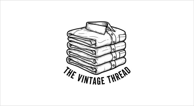 Hand-drawn illustration of a stack of folded vintage shirts.
