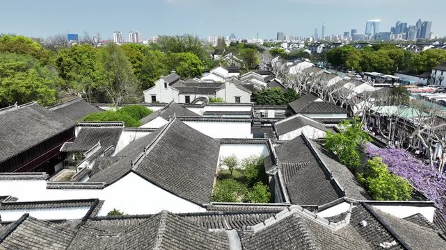Aerial view of traditional residential courtyards in Jiangsu ancient town China
