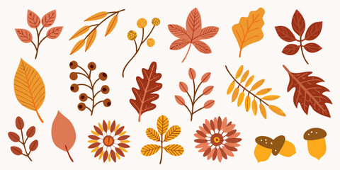Autumn Leaves And Berries Vector Illustration With Warm Tones © Dilip