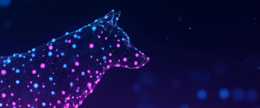Abstract Cybernetic Wolf Silhouette Made of Glowing Molecular Network