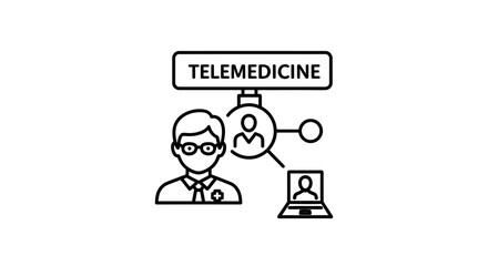 Naklejka premium Telemedicine concept: doctor consulting patient online via laptop and network
